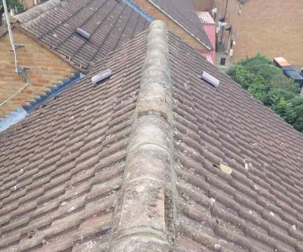 This is a photo of a roof ridge that has just been re-bedded, work carried out by GKL Roofing Tickhill